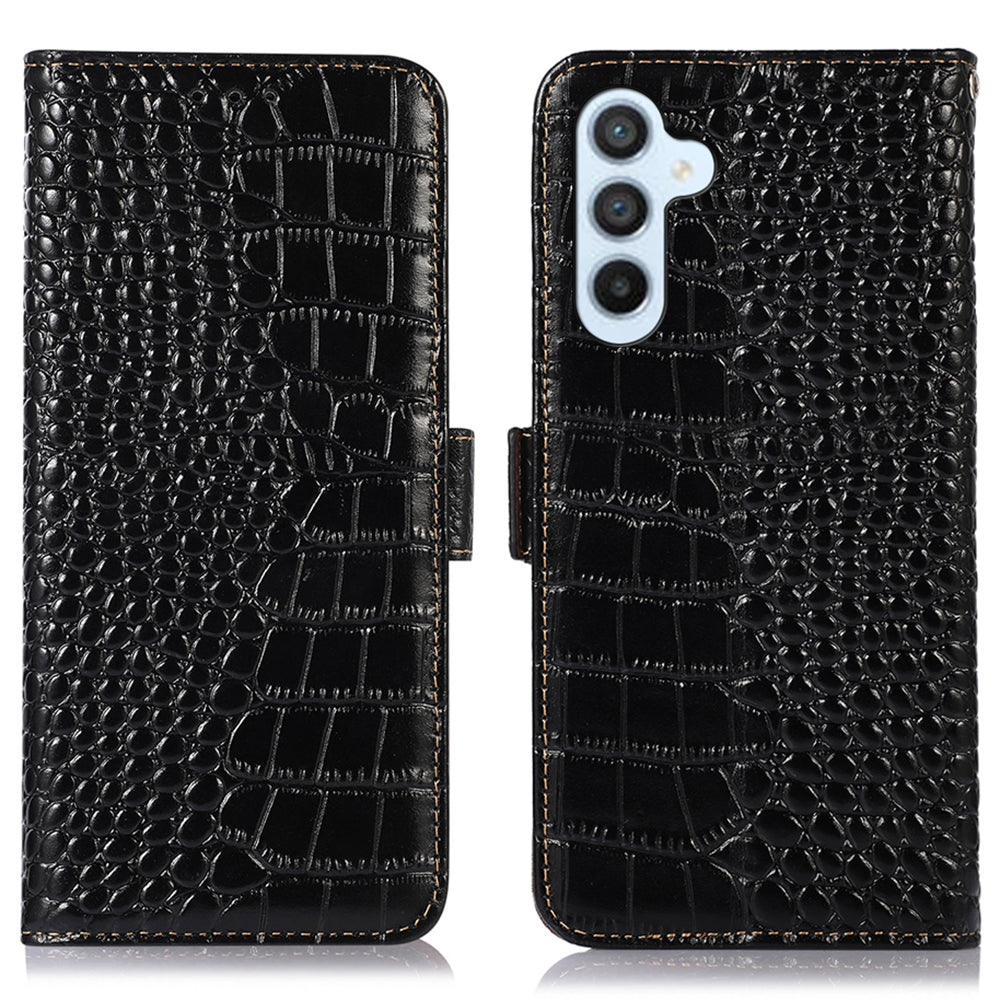 Wallet Phone Case for Samsung Galaxy S23 FE RFID Blocking Genuine Cow Leather Crocodile Texture Stand Cover Wallet Phone Case for Samsung Galaxy S23 FE RFID Blocking Genuine Cow Leather Crocodile Texture Stand Cover